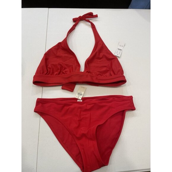 NEW! J. Crew & Aerie Bikini Set Medium Red Halter Top + Bottom Swimsuit Swim - Picture 1 of 7